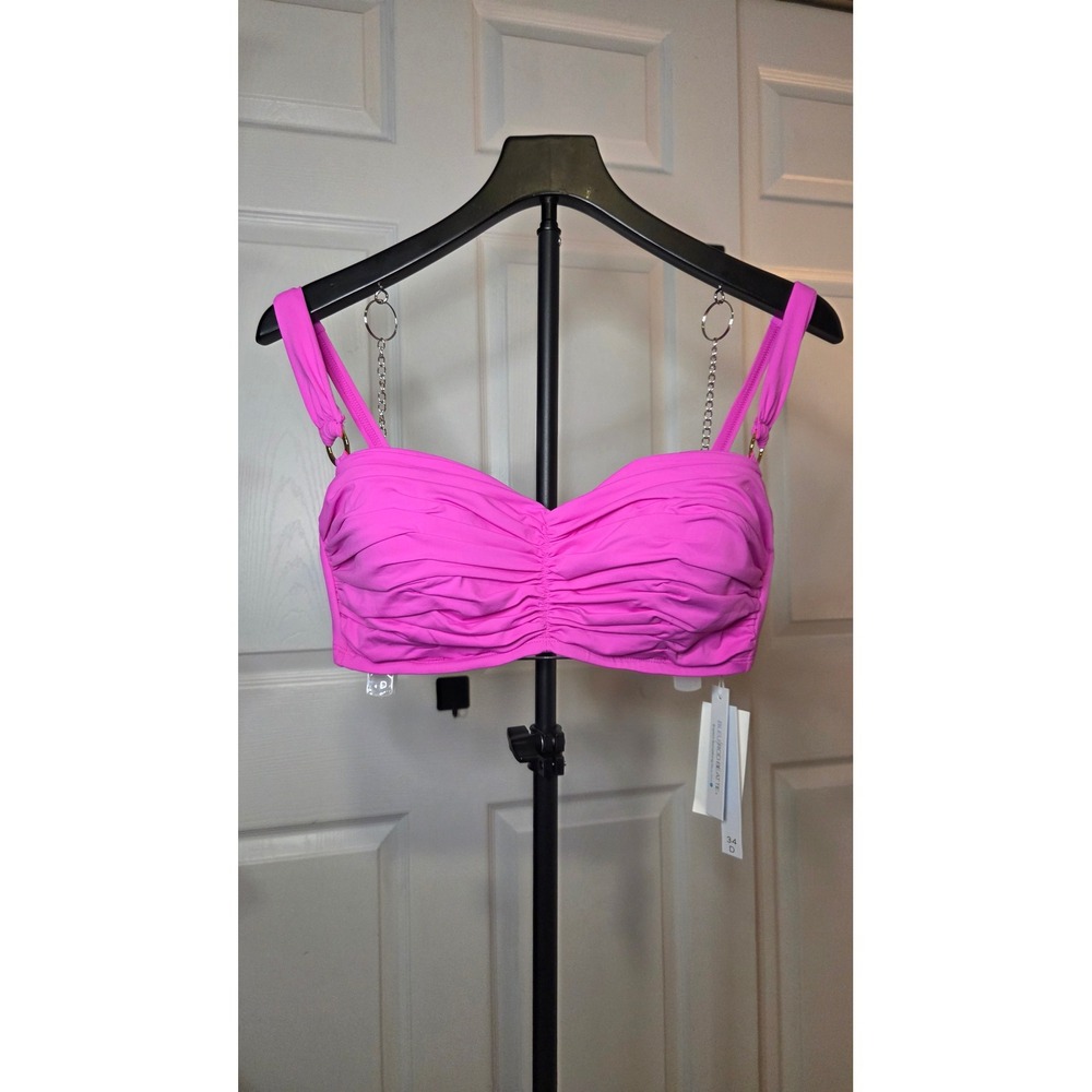 Bleu Rod Beattie Dahlia Pink Ruched Underwire Bikini Top 34D NEW